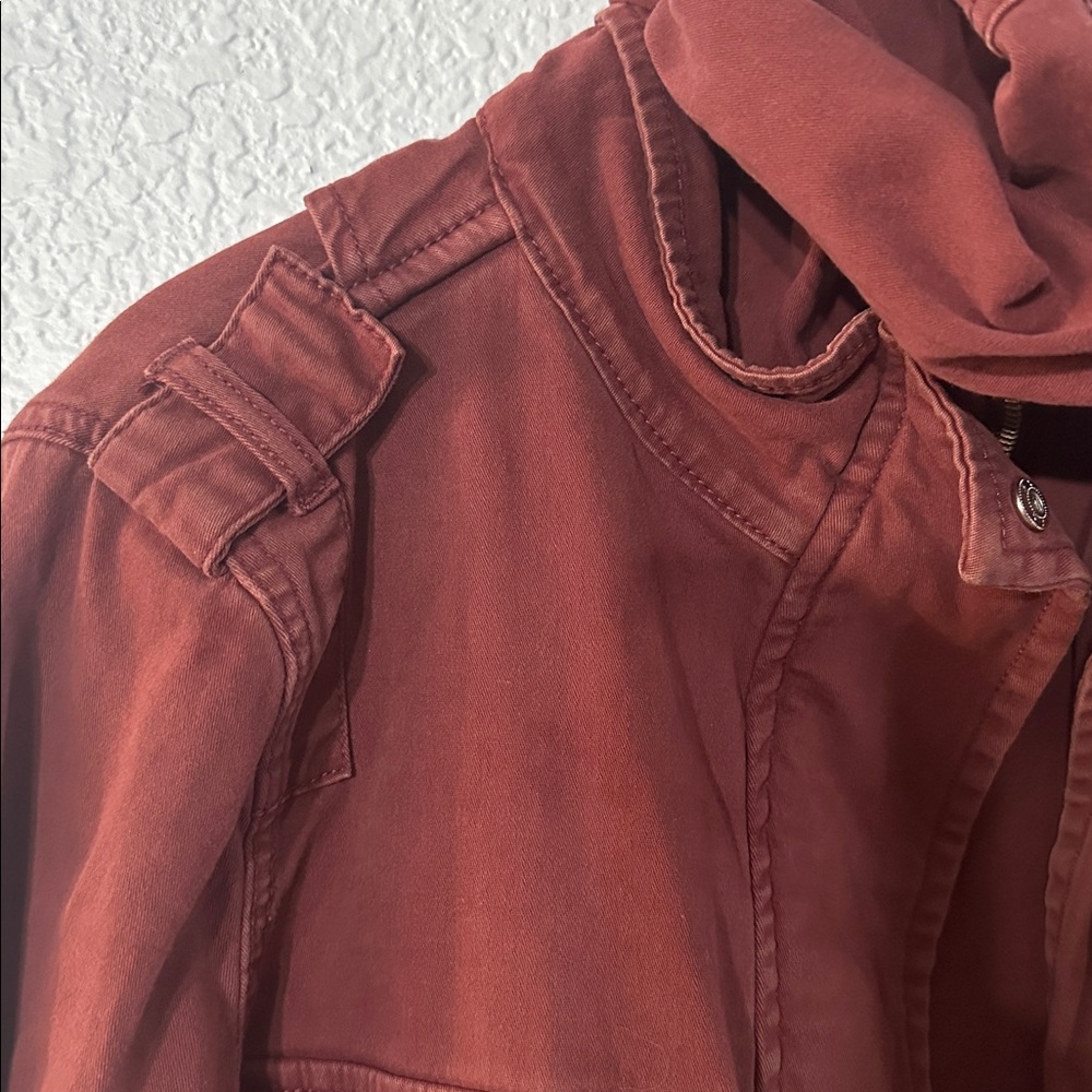 Tinsel Safari‎ Safari Wine Colored Hooded Jacket Full Zip W/ Cinch Waist Size L - Picture 9 of 12